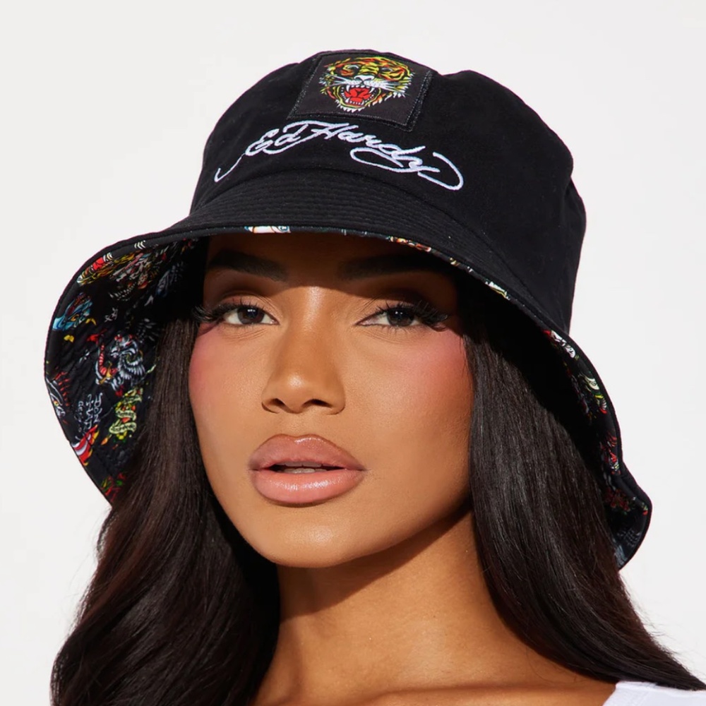 Ed Hardy Total Tiger Reversible Bucket Hat - Black - Picture 3 of 5